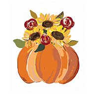 Orange pumpkins with sunflowers (Haley Bush), 80×100 cm, stretched canvas on frame - Painting by Numbers