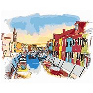 Burano Island in Venice, 40×50 cm, stretched canvas on frame - Painting by Numbers