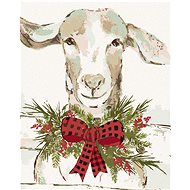 Sheep with a red bow (Haley Bush), 80×100 cm, without frame and without canvas shut off - Painting by Numbers