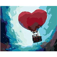 Couple flying in a heart-shaped balloon, 40×50 cm, off canvas on frame - Painting by Numbers