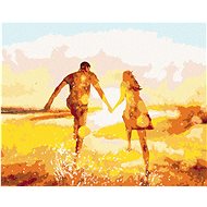 Couple running against the sun, 40×50 cm, without frame and without canvas shut off - Painting by Numbers