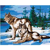 Couple of wolves by the forest, 80×100 cm, without frame and without canvas shut off - Painting by Numbers