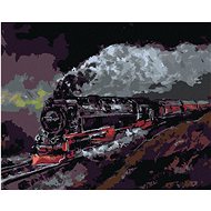 Steam locomotive shrouded in smoke, 80×100 cm, without frame and without shutting off the canvas - Painting by Numbers