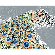 Peacock Woman, 80×100 cm, stretched canvas on frame - Painting by Numbers