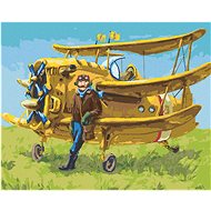 Pilot and his yellow plane, 40×50 cm, without frame and without canvas shut off - Painting by Numbers