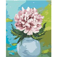 Peony on yellow-blue background, 40×50 cm, stretched canvas on frame - Painting by Numbers