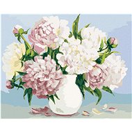 Peonies in white vase, 80×100 cm, off canvas on frame - Painting by Numbers