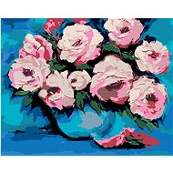 Peonies in a blue vase, 80×100 cm, without frame and without canvas off - Painting by Numbers
