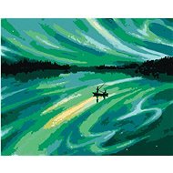 Plující loďka a zelená vesmírná obloha, 80×100 cm, vypnuté plátno na rám - Painting by Numbers