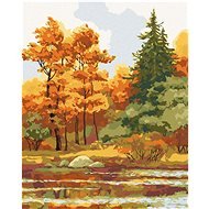 Jesenný les na jazere, 80 × 100 cm, bez rámu a bez napnutia plátna - Maľovanie podľa čísel
