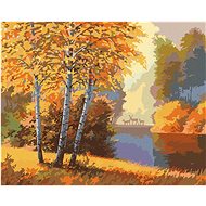 Autumn forest with river and deer, 40×50 cm, without frame and without canvas shut off - Painting by Numbers
