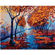Autumn forest park with empty benches, 40×50 cm, without frame and without canvas shutdown - Painting by Numbers