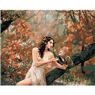 Fairytale girl with an owl in the forest, 40×50 cm, stretched canvas on frame - Painting by Numbers