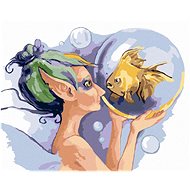 Fairy Fairy with Goldfish, 80×100 cm, stretched canvas on frame - Painting by Numbers