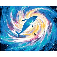 Diving with a Whale in Space, 40×50 cm, stretched canvas on frame - Painting by Numbers