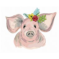 Pig with flowers (Haley Bush), 40×50 cm, without frame and without canvas shut off - Painting by Numbers