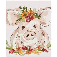 Pig with Flowers 3 (Haley Bush), 80×100 cm, stretched canvas on frame - Painting by Numbers