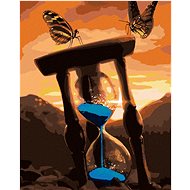 Hourglass and two butterflies, 80×100 cm, without frame and without shutting off the canvas - Painting by Numbers