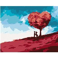 Pusa pod stromem ve tvaru srdce, 80×100 cm, bez rámu a bez vypnutí plátna - Painting by Numbers