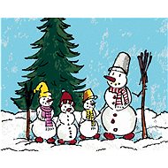 A family of snowmen in the forest, 80×100 cm, stretched canvas on frame - Painting by Numbers