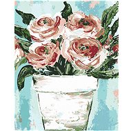 Pink roses in a pot (Haley Bush), 80×100 cm, off canvas on frame - Painting by Numbers