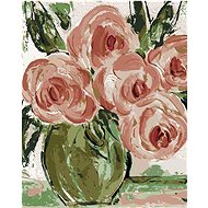 Pink Roses in a Vase (Haley Bush), 80×100 cm, stretched canvas on frame - Painting by Numbers
