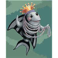 Fish with Crown and Beads (Sue Ellen Brown), 40×50 cm, stretched canvas on frame - Painting by Numbers