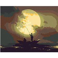 Fishermen catching fish in the moonlight, 40×50 cm, without frame and without canvas shut off - Painting by Numbers