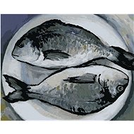 Fish on a Plate, 40×50 cm, without frame and without canvas shut off - Painting by Numbers