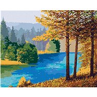 River flowing in a forest, 40×50 cm, without frame and without canvas shut off - Painting by Numbers
