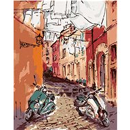 Scooters in an alley, 40×50 cm, stretched canvas on frame - Painting by Numbers
