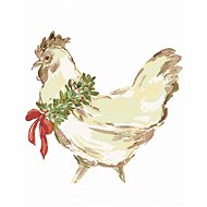 Hen with red bow (Haley Bush), 40×50 cm, stretched canvas on frame - Painting by Numbers