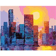 The Sun Over Skyscrapers II, 80×100 cm, without frame and without shutting off the canvas - Painting by Numbers