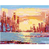 Sun over skyscrapers, 80×100 cm, stretched canvas on frame - Painting by Numbers