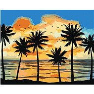Sun shining on palm trees, 40×50 cm, stretched canvas on frame - Painting by Numbers