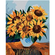 Sunflowers on tablecloth, 80×100 cm, stretched canvas on frame - Painting by Numbers
