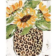Slunečnice v leopardí váze (Haley Bush), 80×100 cm, bez rámu a bez vypnutí plátna - Painting by Numbers