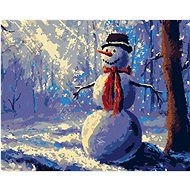 Snowman in the forest, 80×100 cm, stretched canvas on frame - Painting by Numbers