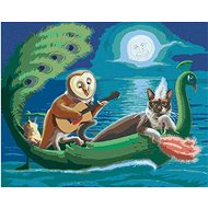Owl and Cat on a Boat in the Shape of a Peacock (Sue Ellen Brown), 40×50 cm, unframed and without ca - Painting by Numbers