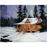 Cabin in the winter forest, 80×100 cm, without frame and without canvas shut off - Painting by Numbers