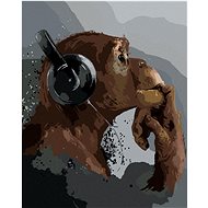 Chimpanzee listening to music, 40×50 cm, canvas on frame - Painting by Numbers