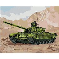 Tank in a War in the Mountains, 40×50 cm, stretched canvas on frame - Painting by Numbers