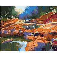 Tekoucí řeka mezi kameny v lese, 80×100 cm, bez rámu a bez vypnutí plátna - Painting by Numbers