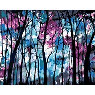 Temný les s modrofialovou oblohou, 80 × 100 cm, plátno napnuté na rám - Maľovanie podľa čísel