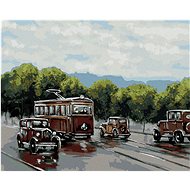 Tram with cars, 40×50 cm, without frame and without shutting down the canvas - Painting by Numbers