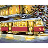 Tram with Christmas tree, 40×50 cm, stretched canvas on frame - Painting by Numbers