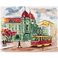 Tram in Prague, 40×50 cm, stretched canvas on frame - Painting by Numbers