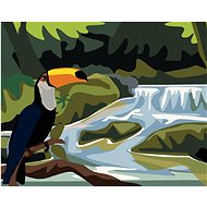 Tukan with waterfall, 40×50 cm, stretched canvas on frame - Painting by Numbers