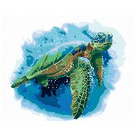 Large sea turtle on blue background, 80×100 cm, without frame and without canvas shut off - Painting by Numbers
