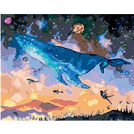 Whale diving into a fantasy universe, 40×50 cm, without frame and without shutting off the canvas - Painting by Numbers